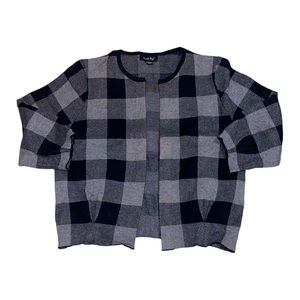 Charlie Paige Buffalo Plaid knit 3/4 sleeve cardigan sz med bubble sleeve EUC